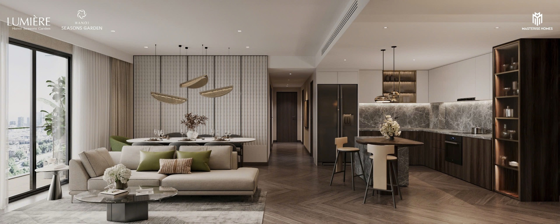 Phòng khách kết hợp bếp - bàn giao chuẩn Lumière